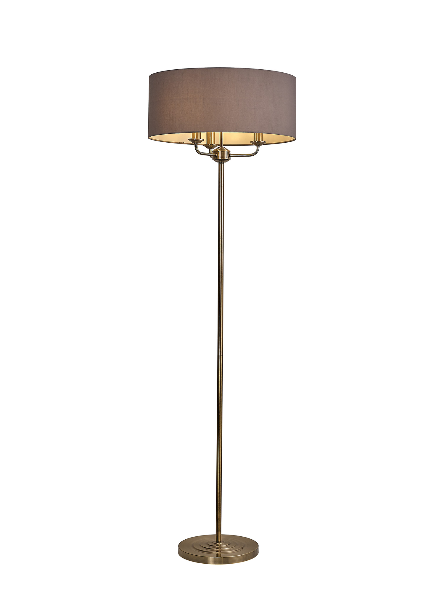DK0914  Banyan 45cm 3 Light Floor Lamp Antique Brass, Grey